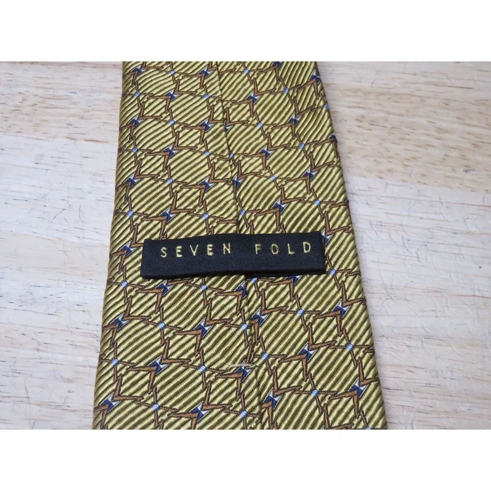 ROBERT TALBOTT SEVEN FOLD Silk Luxury Necktie Gold Yellow Geometric 5/40 Limited
